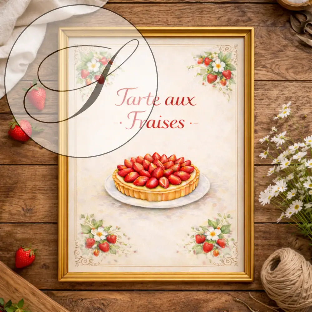 Cadre cuisine recette fraise à télécharger affiche dessert décorative