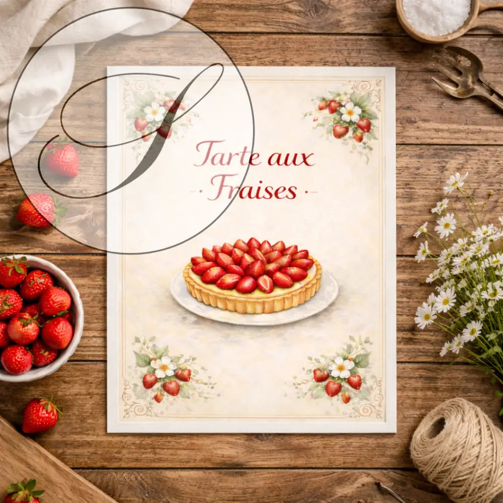 Illustration tarte aux fraises imprimable poster cuisine gourmand