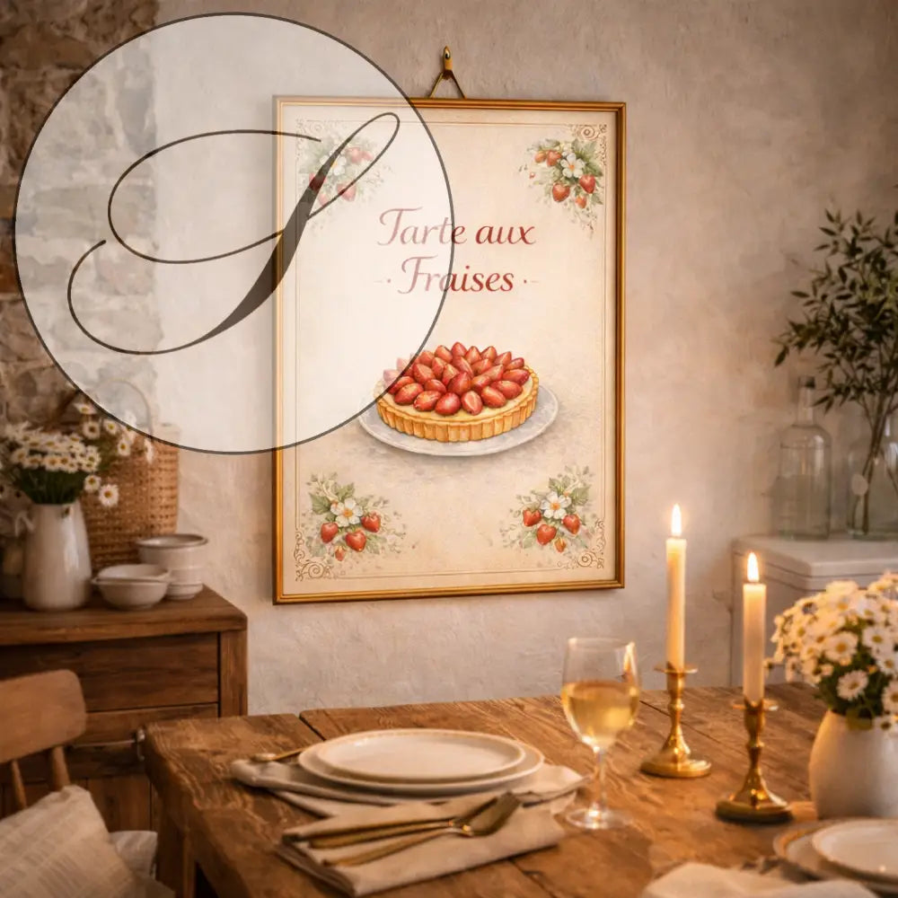 Wall art recette gourmande tarte aux fraises affiche cuisine PDF