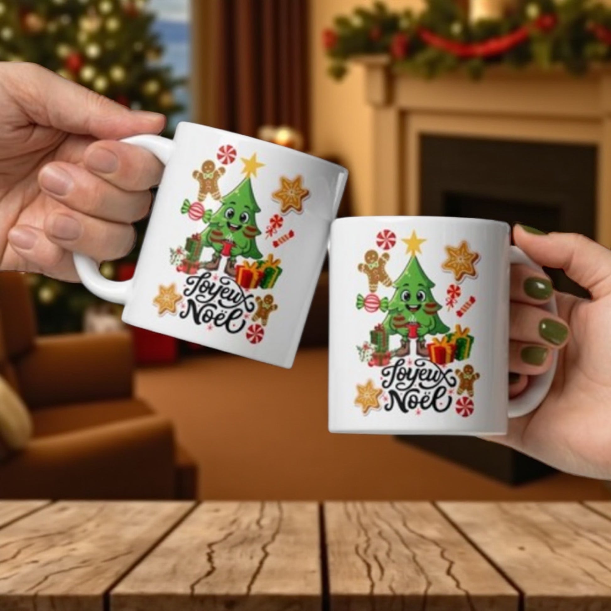 Tasse Noël posée sur une table en bois rustique