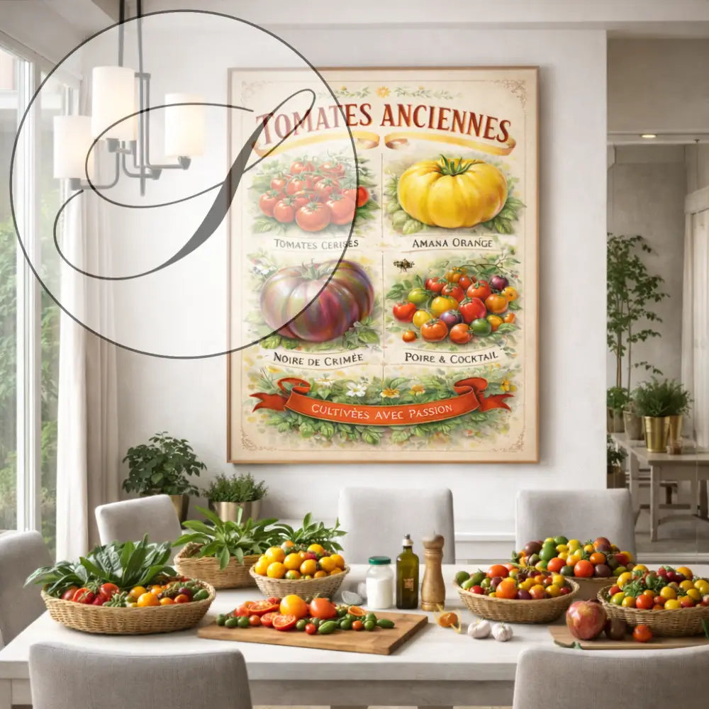 Poster tomates anciennes style rétro pour décoration intérieure naturelle