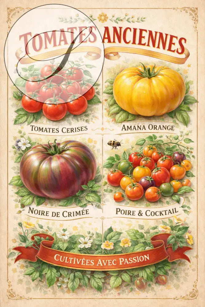 Illustration artistique tomates anciennes inspiree du potager traditionnel