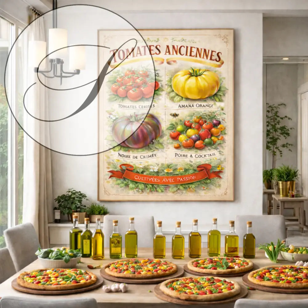 Affiche tomates anciennes vintage encadrée, décoration murale cuisine