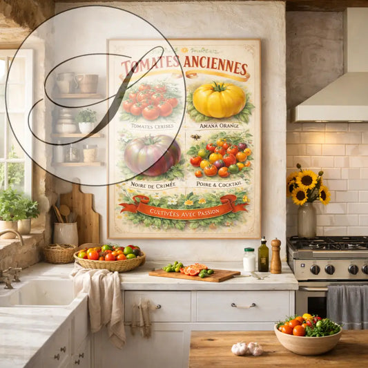 Affiche tomates anciennes vintage illustration botanique decoration murale cuisine