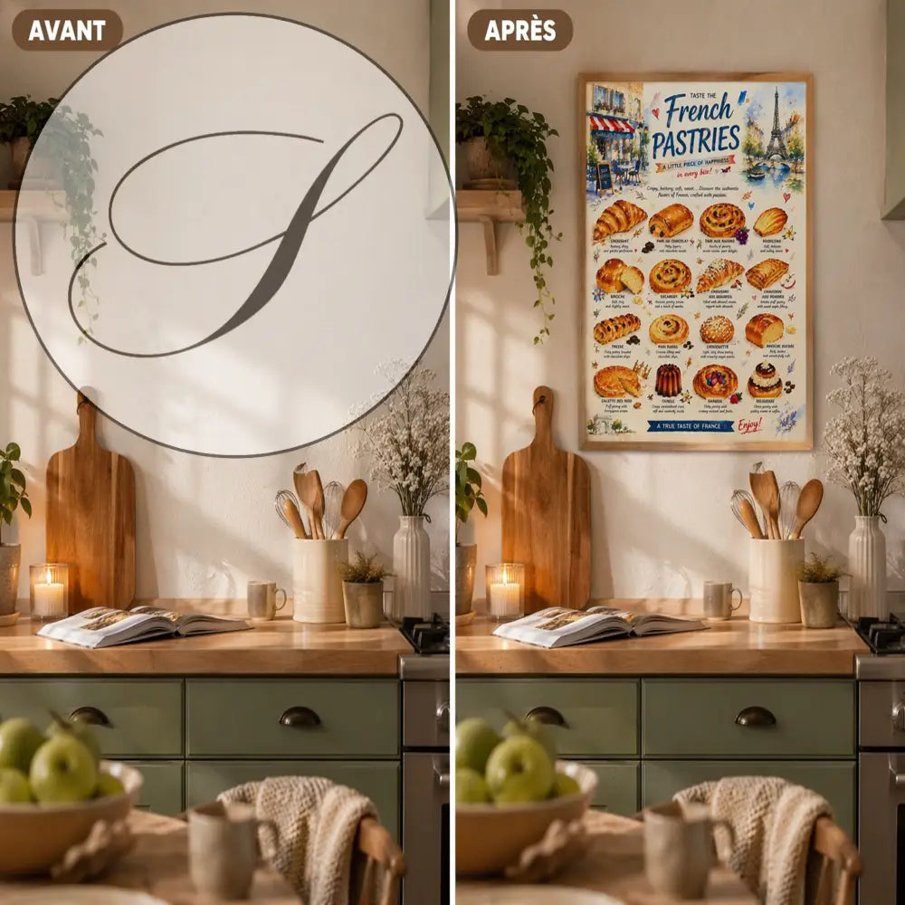 affiche viennoiserie française cuisine déco murale élégante Paris