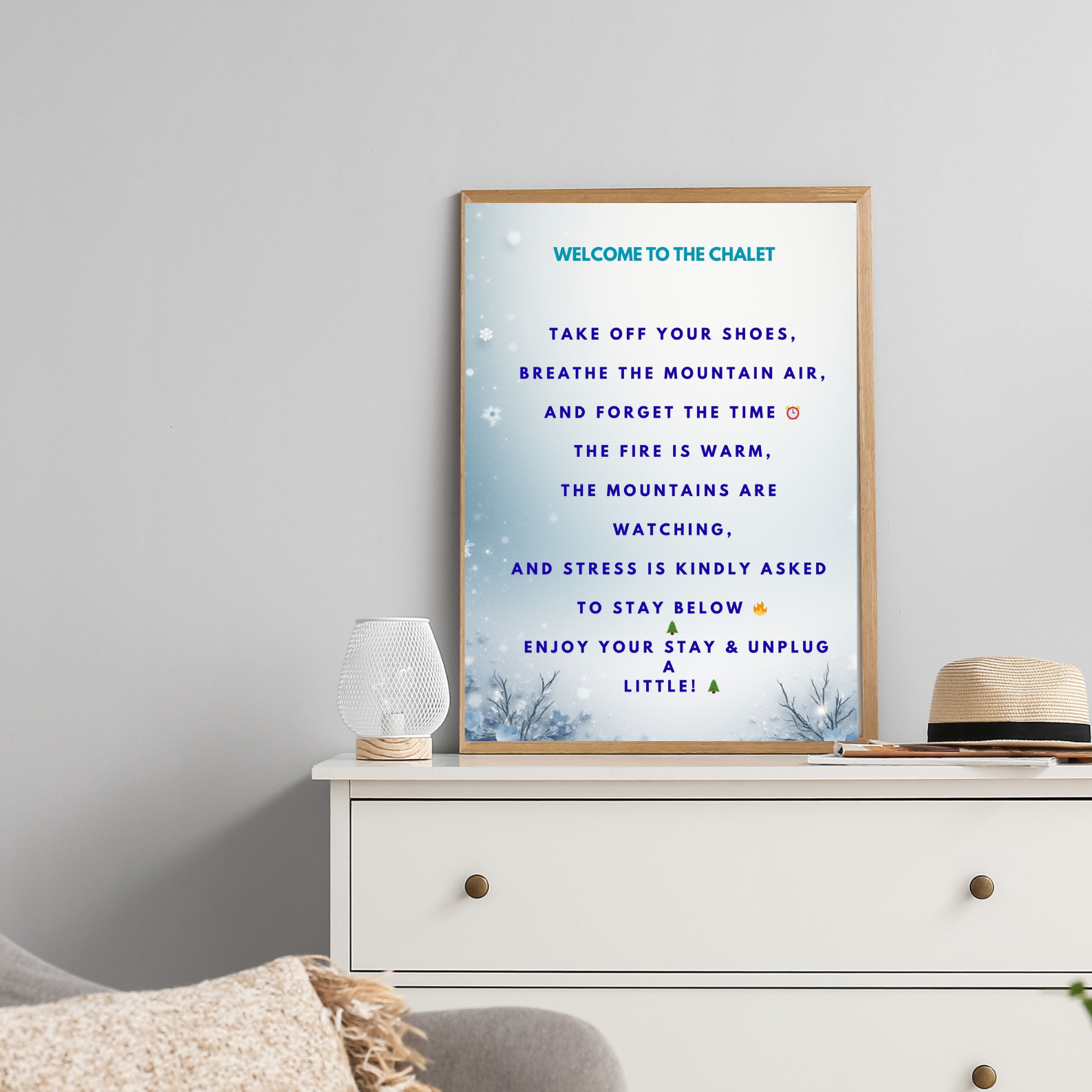Winter wall art printable for chalet decoration and cozy interior