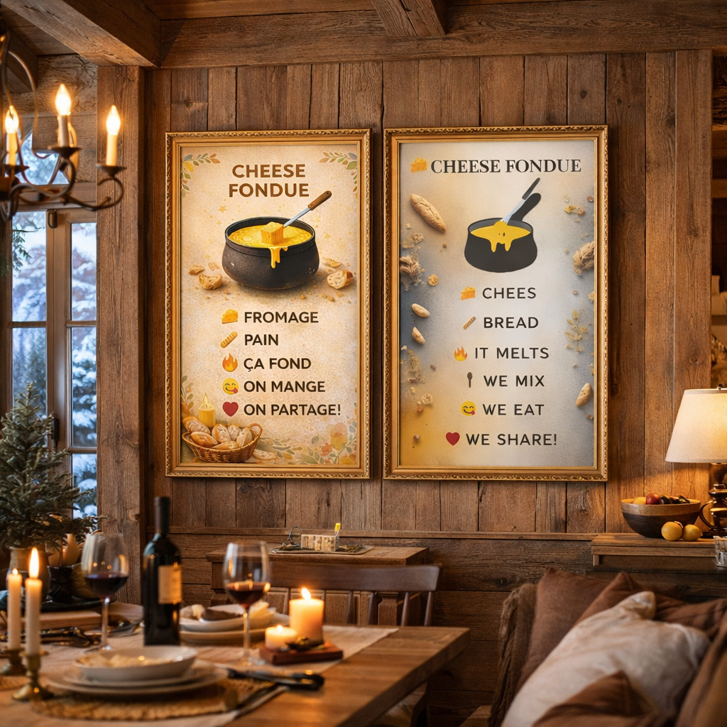 winter wall art décoration murale cheese fondue ambiance cosy hiver