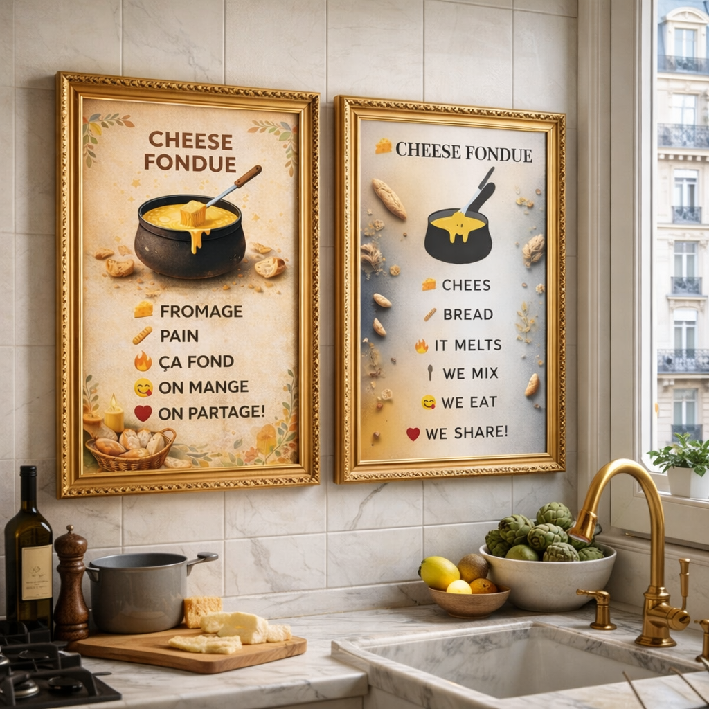 winter wall art cosy décoration murale cheese fondue