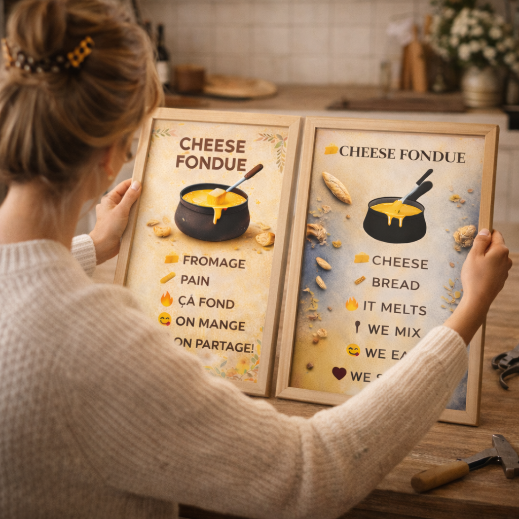 winter wall art décoration murale fondue au fromage ambiance hivernale