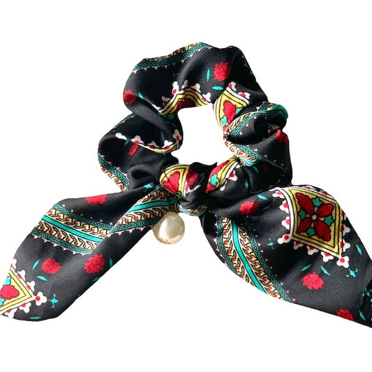 chouchou-foulard floral perle