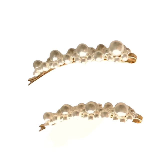 deux barrettes perles blanches iris