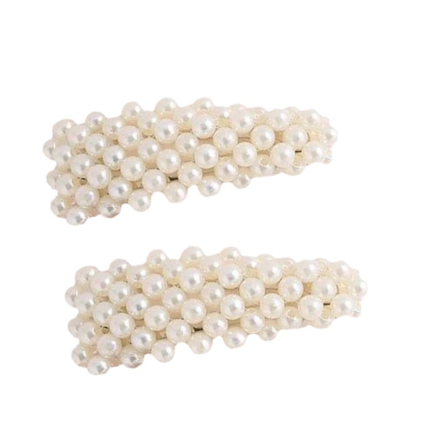 ensemble barrettes perles blanches