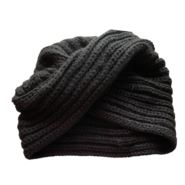 turban bonnet noir en laine
